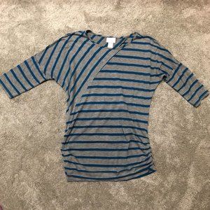 Motherhood Maternity 3/4 Sleeve Gray and Blue Stripe Top